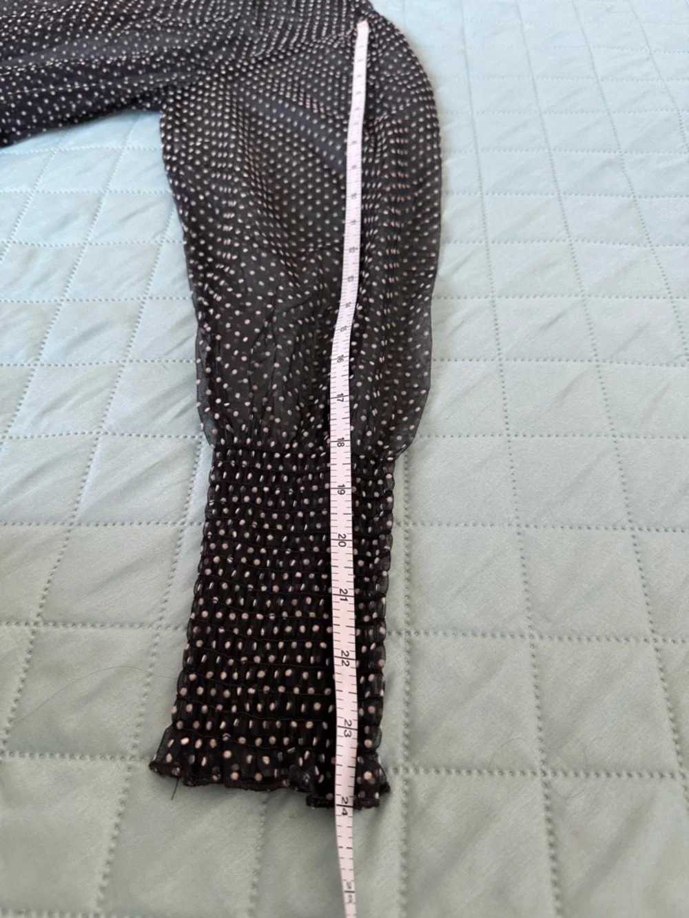 Zara Sheer Polka Dot Mesh Blouse Black Sheer Top Smocked Waist Size S